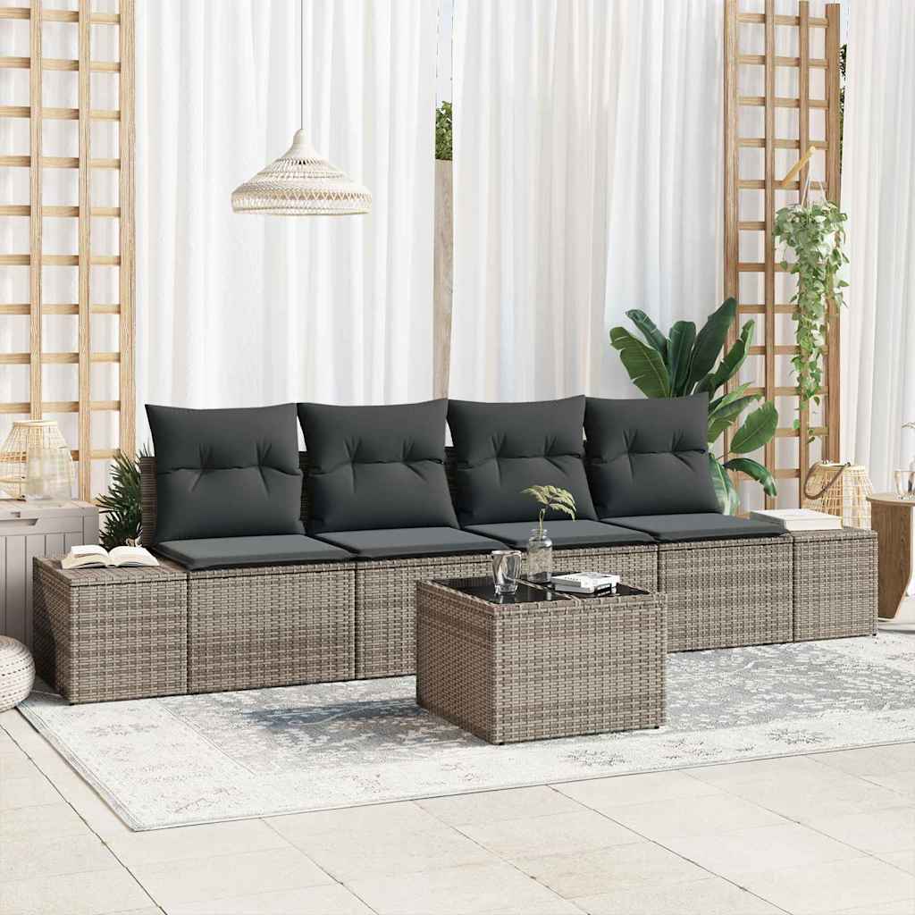 vidaXL Tuinbank Set met kussen 5 pcs Zwart en Crème poly rattan