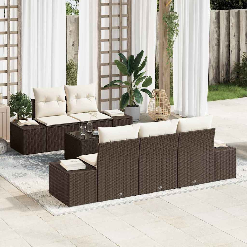 vidaXL Tuinbank Set met kussen 6 pcs Zwart en Crème poly rattan