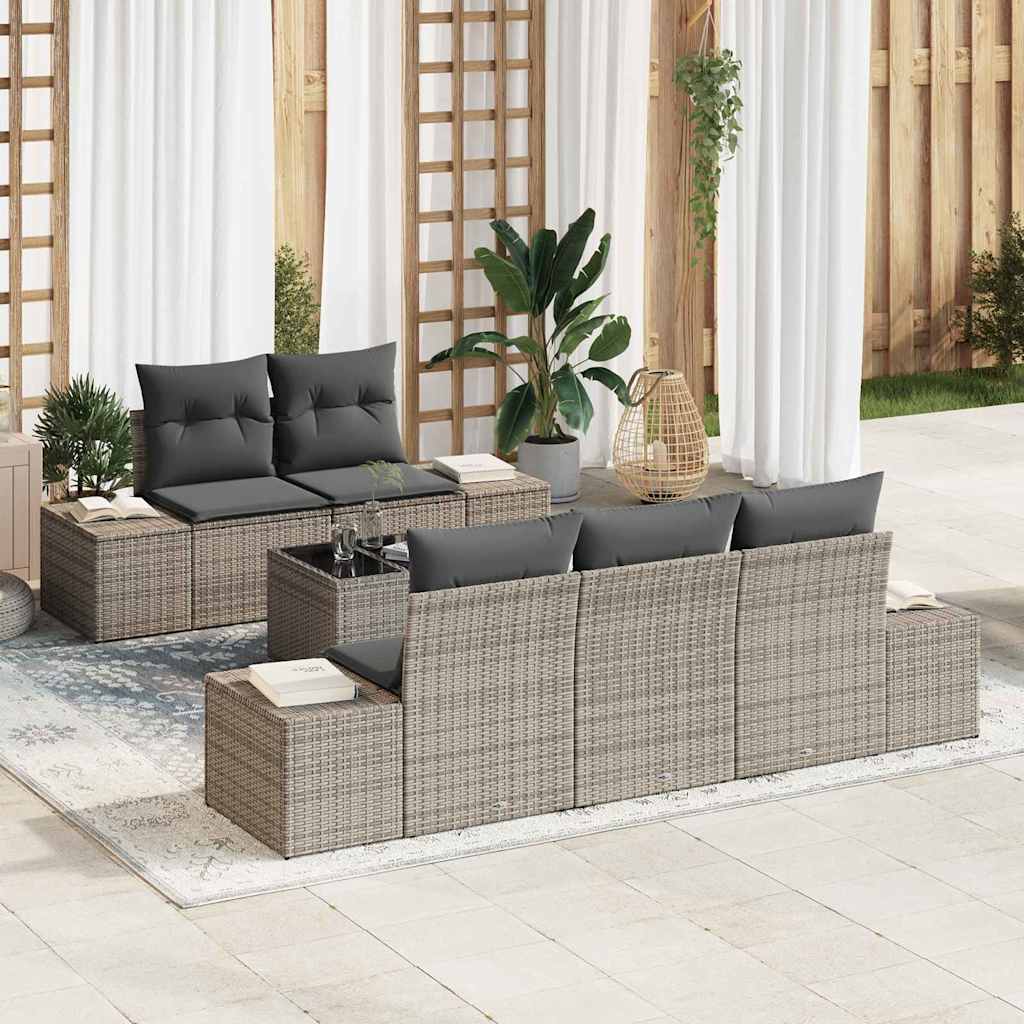 vidaXL Tuinbank Set met kussen 6 pcs Zwart en Crème poly rattan