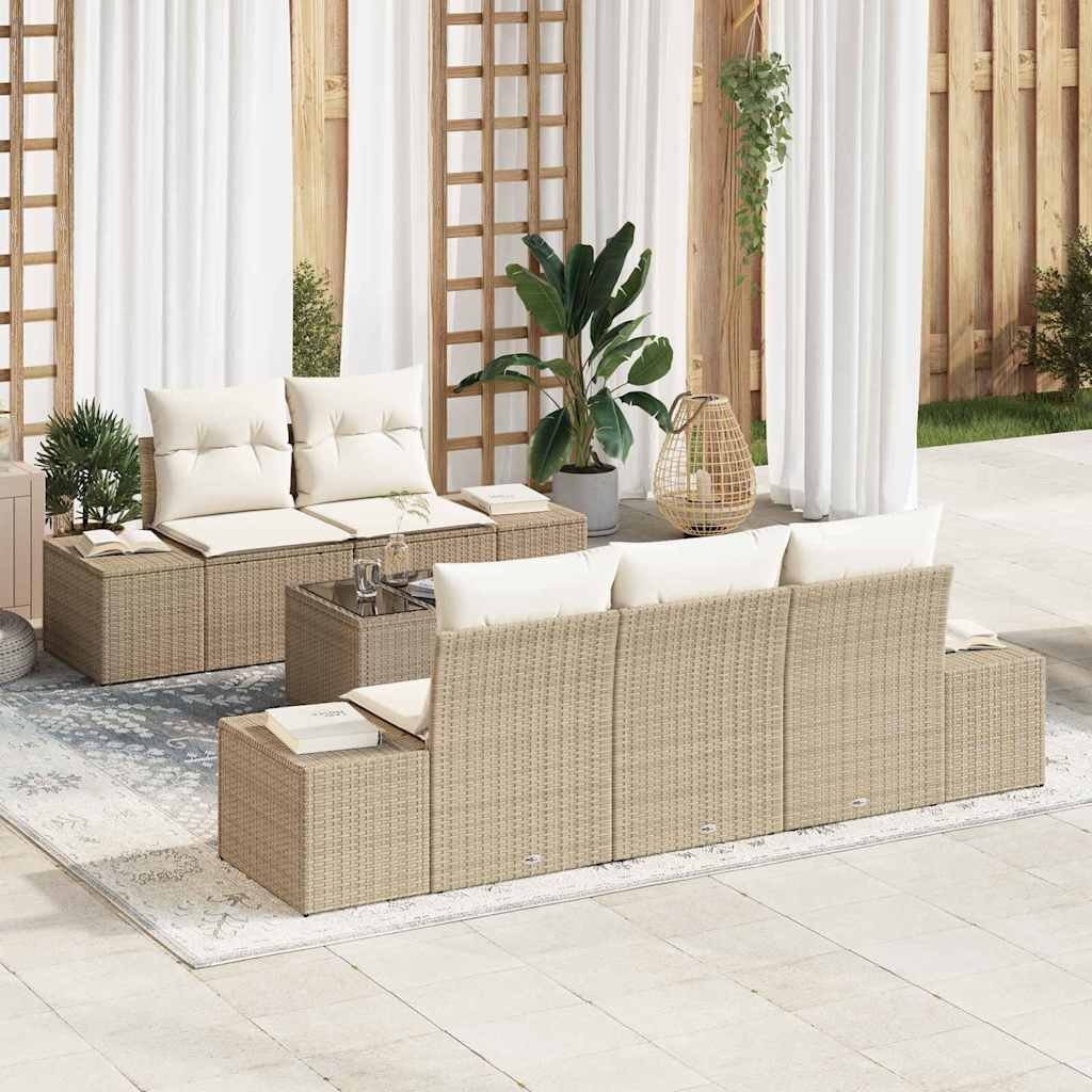 vidaXL Tuinbank Set met kussen 6 pcs Zwart en Crème poly rattan