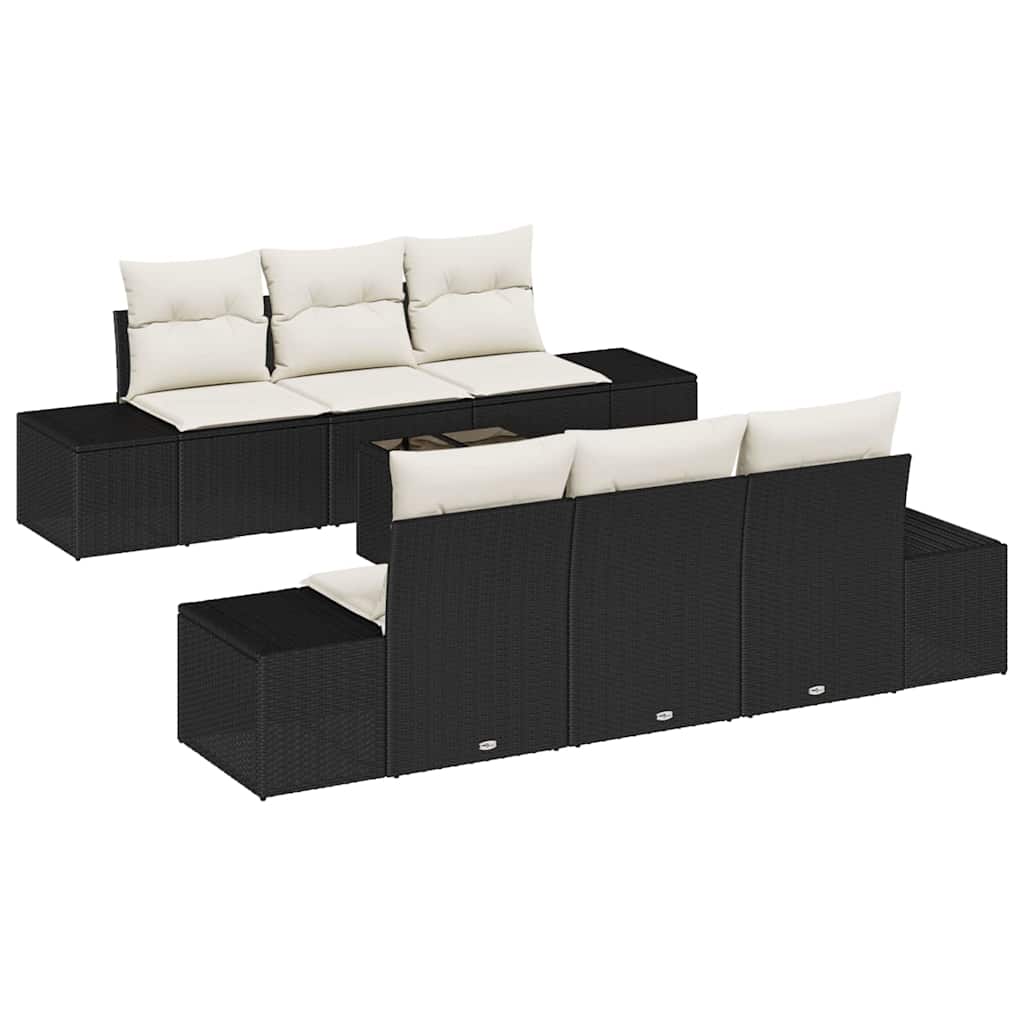 vidaXL Tuinbank Set met kussen 8 pcs Zwart en Crème poly rattan