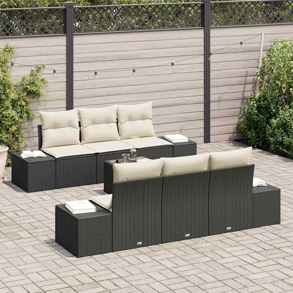 vidaXL Tuinbank Set met kussen 8 pcs Zwart en Crème poly rattan