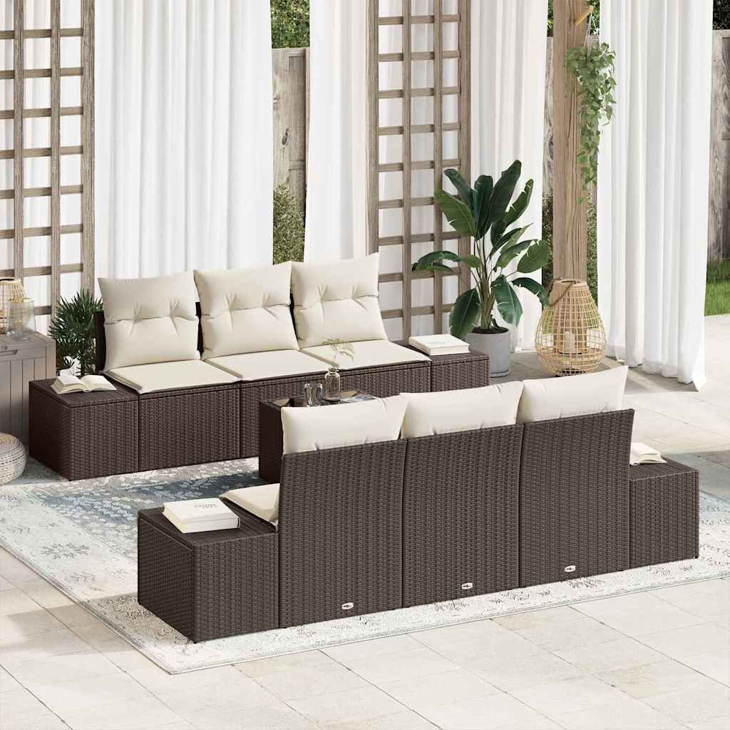 vidaXL Tuinbank Set met kussen 8 pcs Zwart en Crème poly rattan