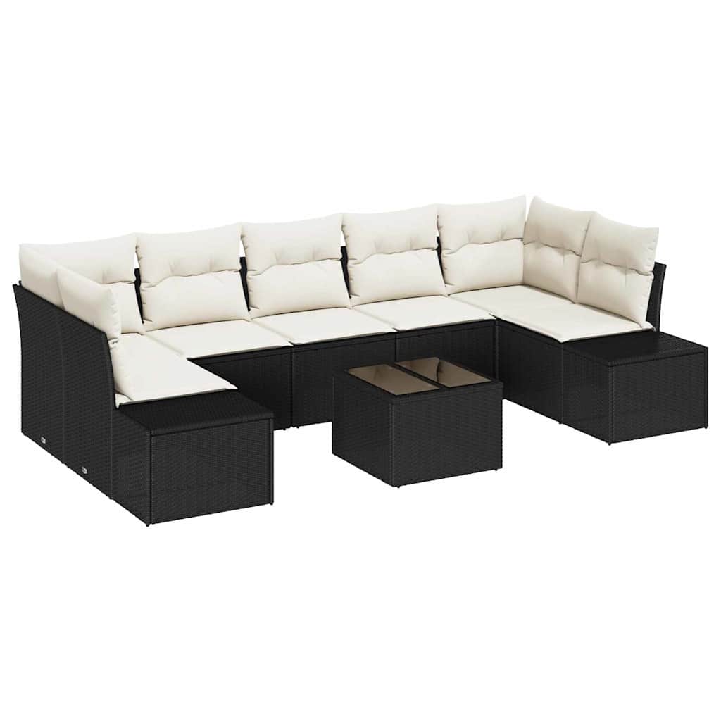 vidaXL Tuinbank Set met kussen 8 pcs Zwart en Crème poly rattan