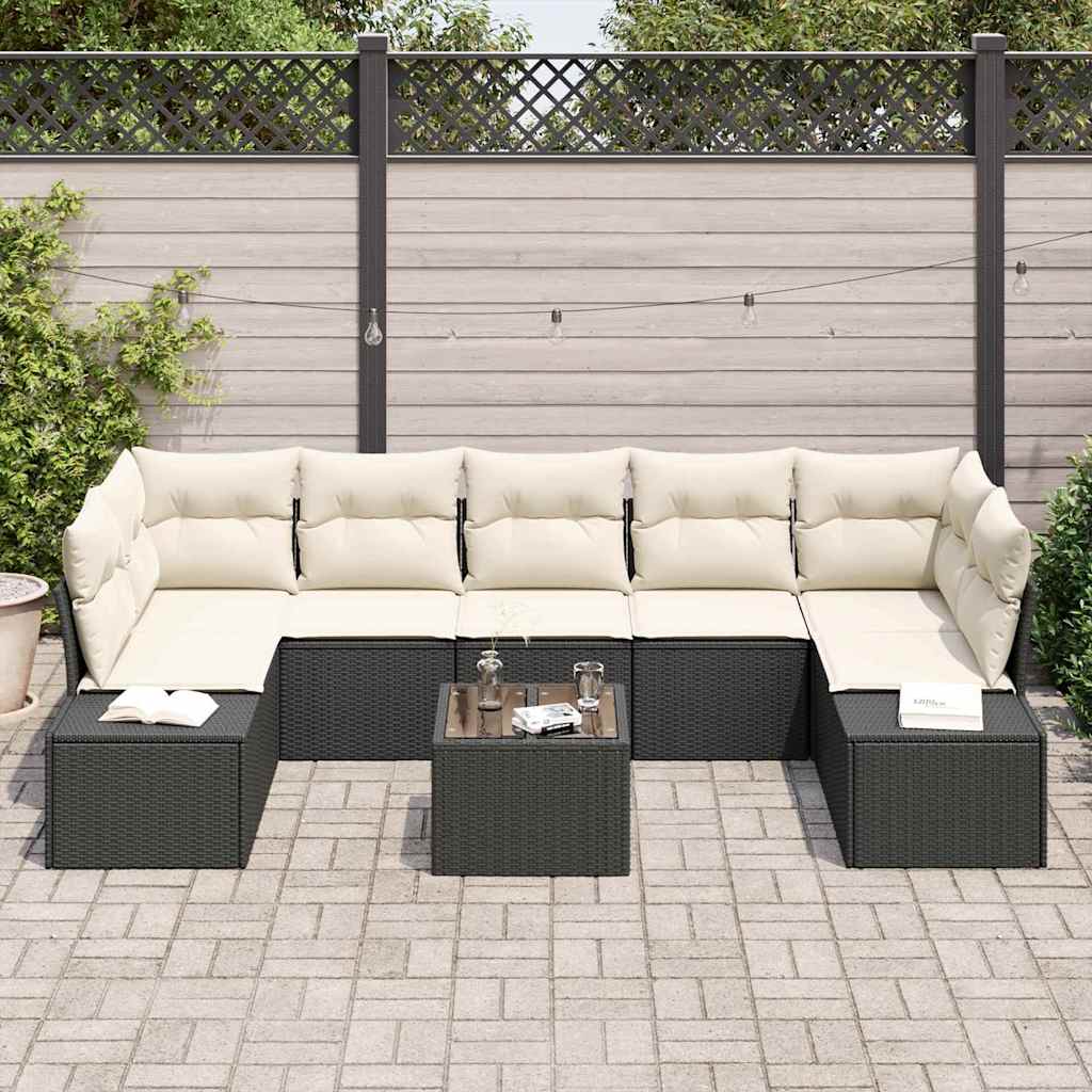vidaXL Tuinbank Set met kussen 8 pcs Zwart en Crème poly rattan