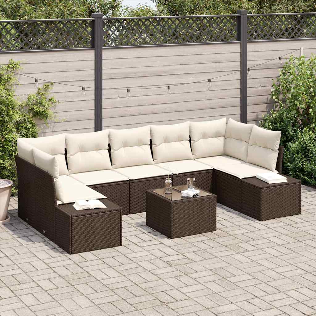 vidaXL Tuinbank Set met kussen 8 pcs Zwart en Crème poly rattan