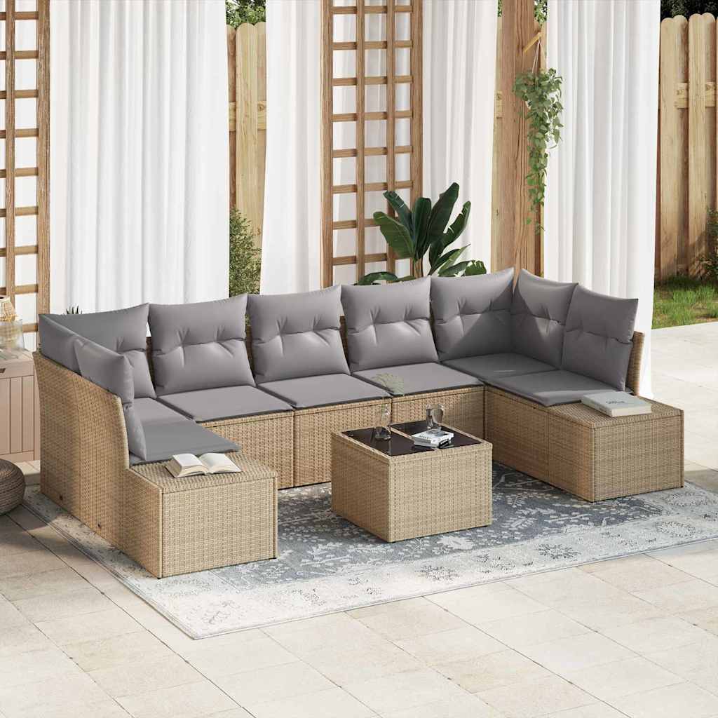 vidaXL Tuinbank Set met kussen 8 pcs Zwart en Crème poly rattan