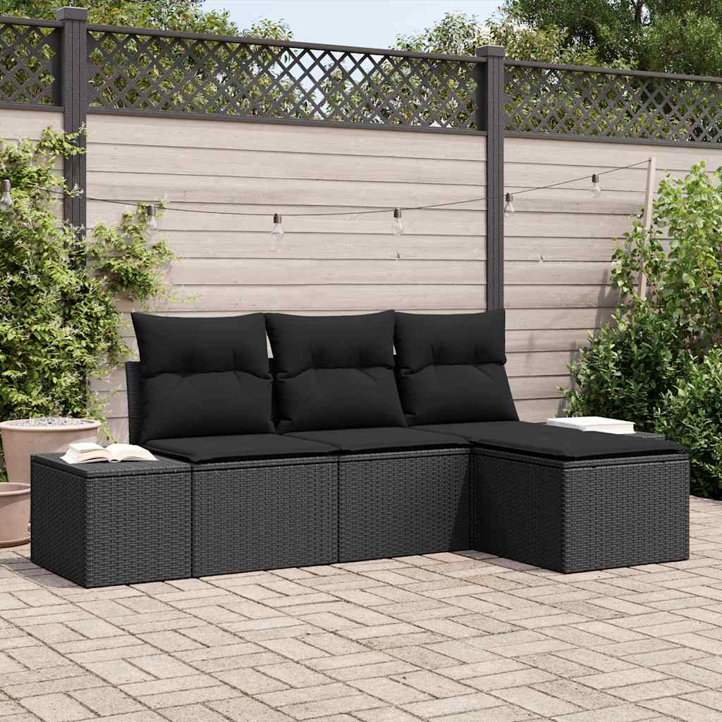 vidaXL Tuinbank Set met kussen 4 pcs Zwart en Crème poly rattan