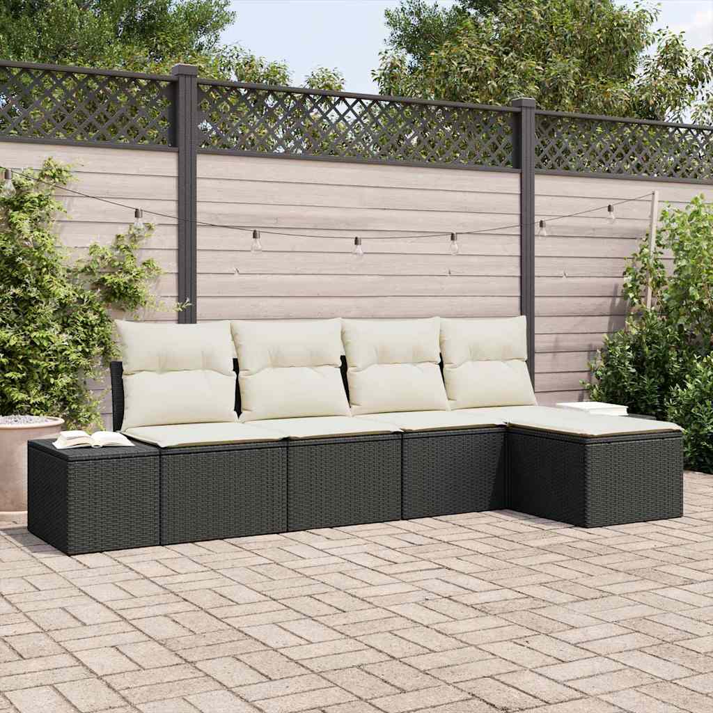 vidaXL Tuinbank Set met kussen 5 pcs Zwart en Crème poly rattan