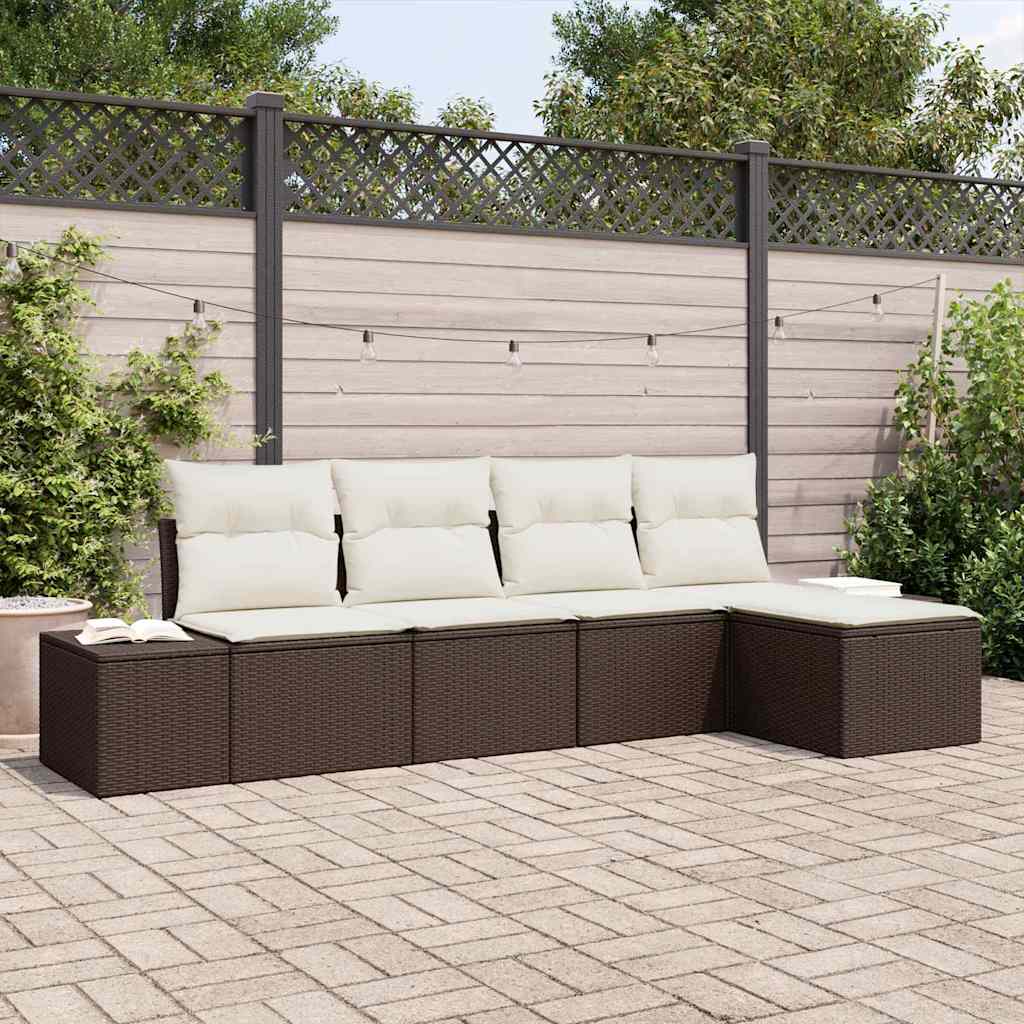 vidaXL Tuinbank Set met kussen 5 pcs Zwart en Crème poly rattan