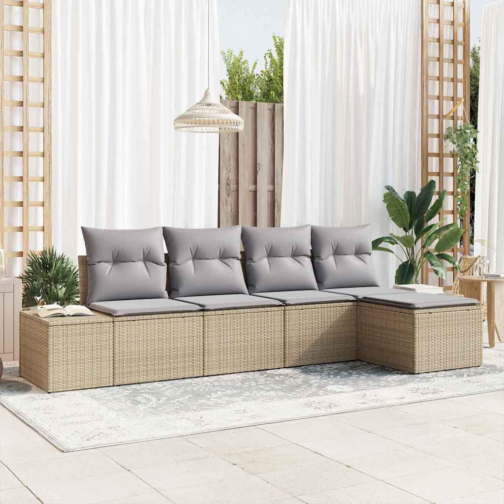 vidaXL Tuinbank Set met kussen 5 pcs Zwart en Crème poly rattan