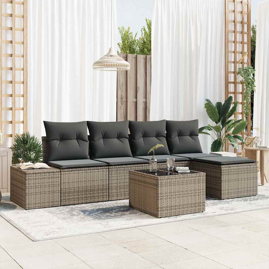 vidaXL Tuinbank Set met kussen 5 pcs Zwart en Crème poly rattan