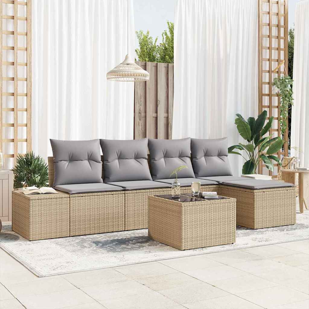 vidaXL Tuinbank Set met kussen 5 pcs Zwart en Crème poly rattan