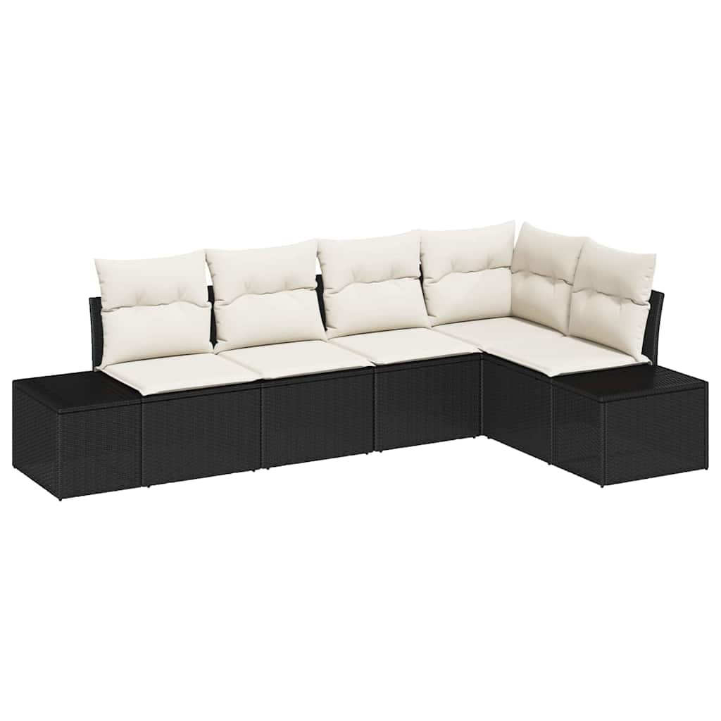 vidaXL Tuinbank Set met opslag 5 pcs Zwart en Crème poly rattan