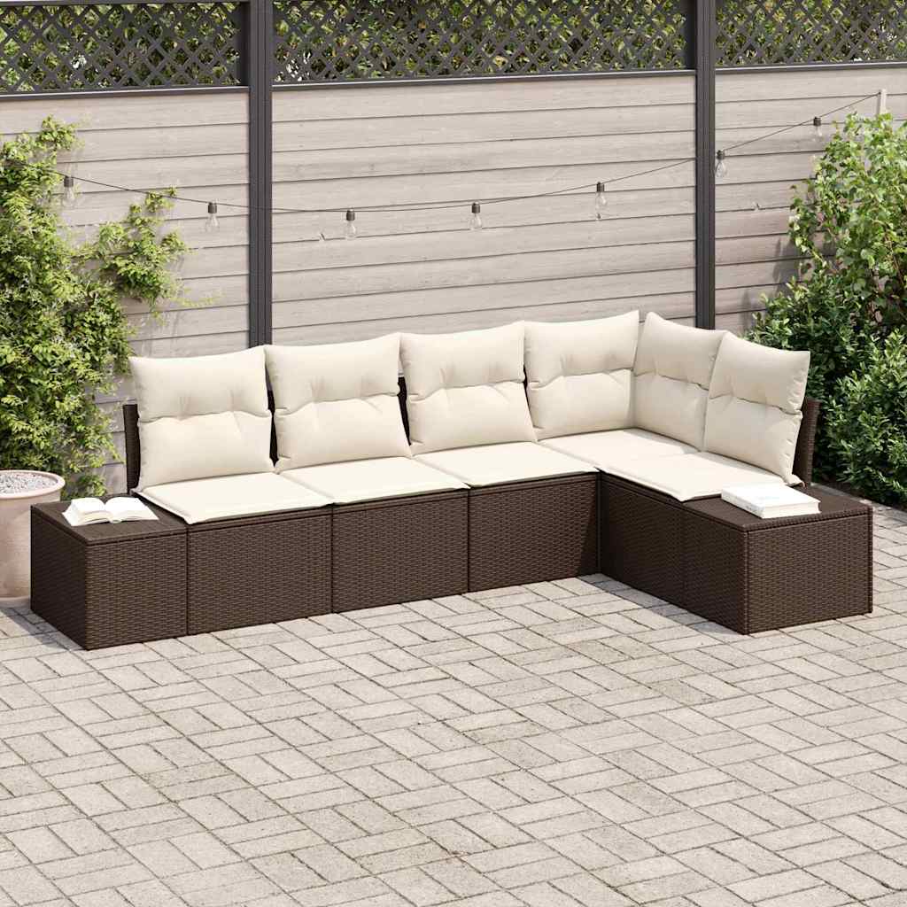 vidaXL Tuinbank Set met opslag 5 pcs Zwart en Crème poly rattan