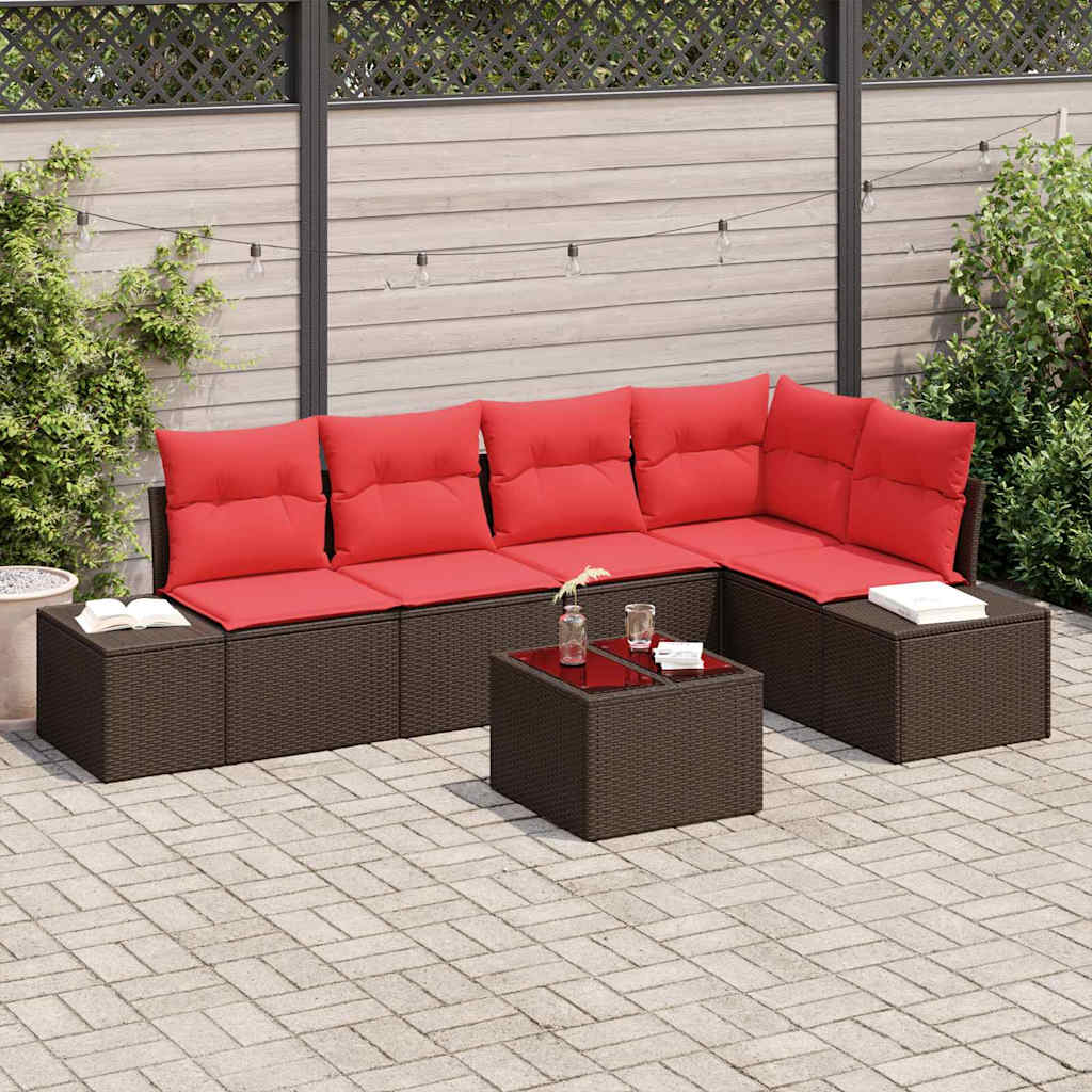 vidaXL Tuinbank Set 5 st Bruin en Rood poly rattan