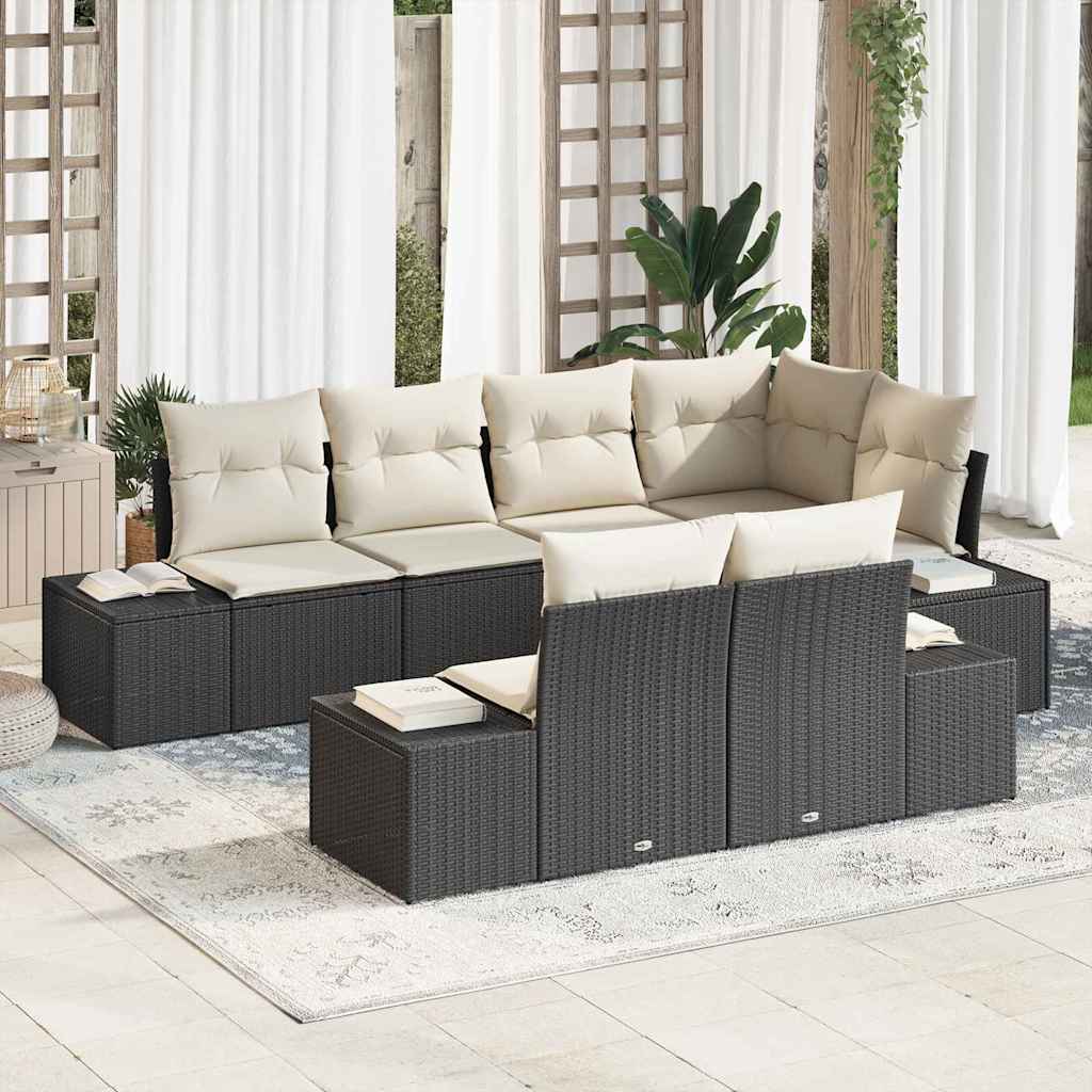 vidaXL Tuinbank Set met opslag 7 pcs Zwart en Crème poly rattan