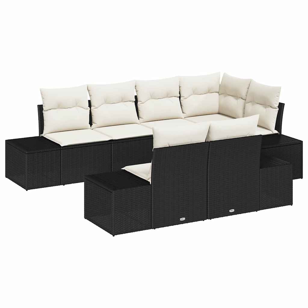vidaXL Tuinbank Set met opslag 7 pcs Zwart en Crème poly rattan