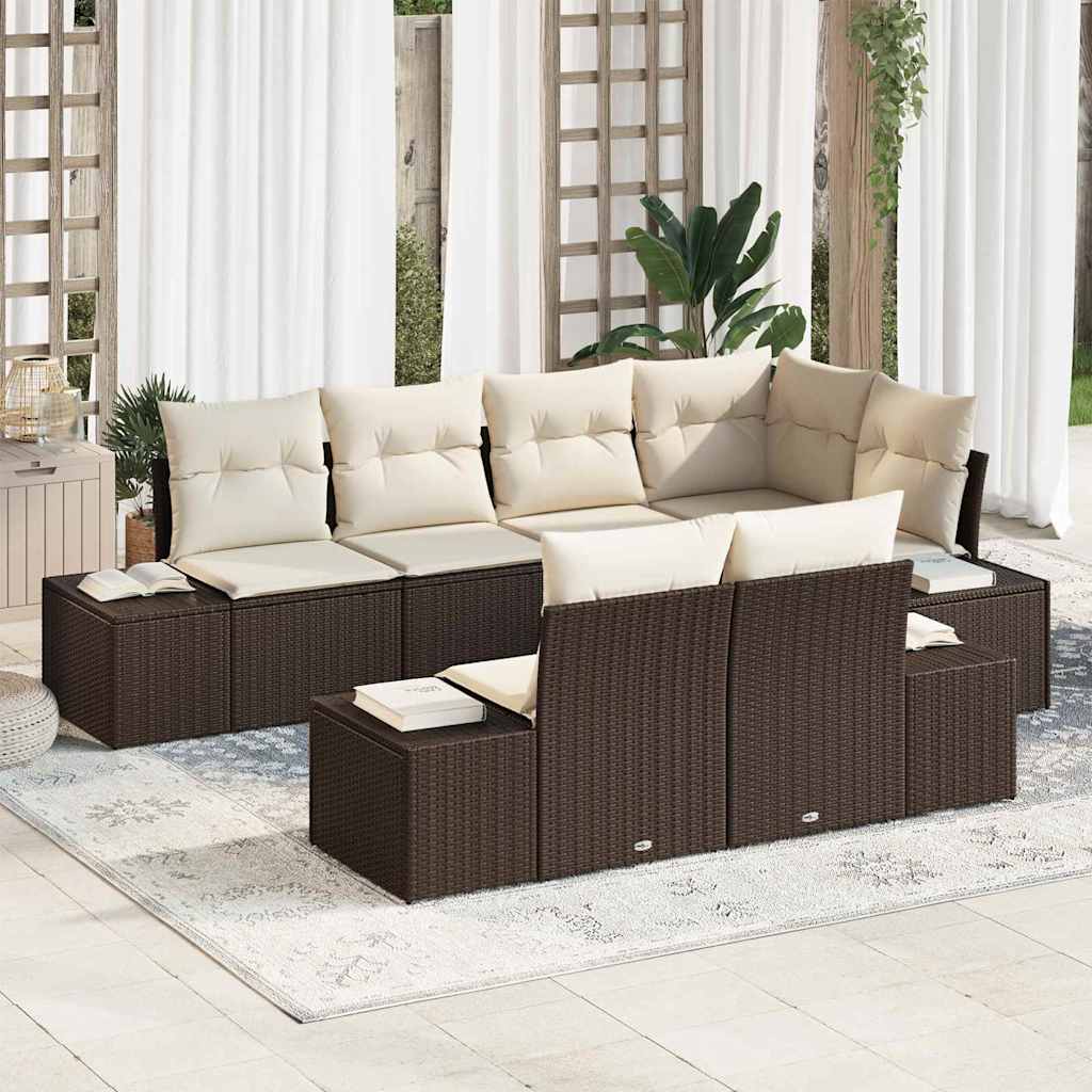 vidaXL Tuinbank Set met opslag 7 pcs Zwart en Crème poly rattan