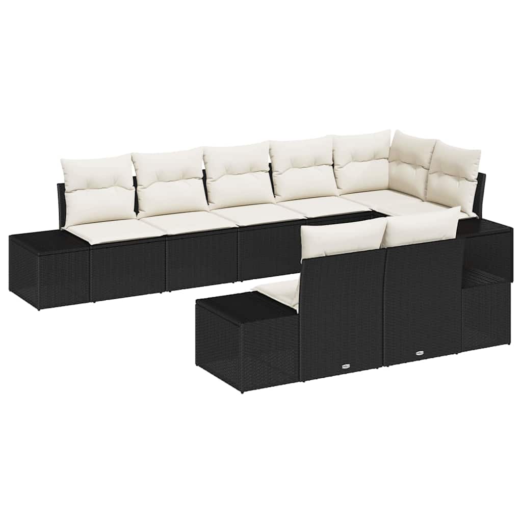 vidaXL Tuinbank Set met opslag 8 pcs Zwart en Crème Poly rattan