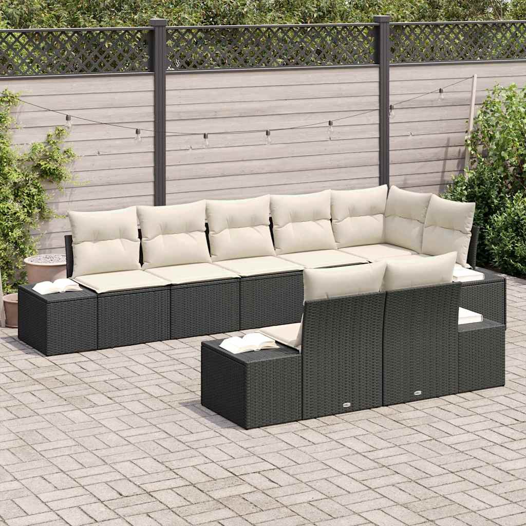 vidaXL Tuinbank Set met opslag 8 pcs Zwart en Crème Poly rattan