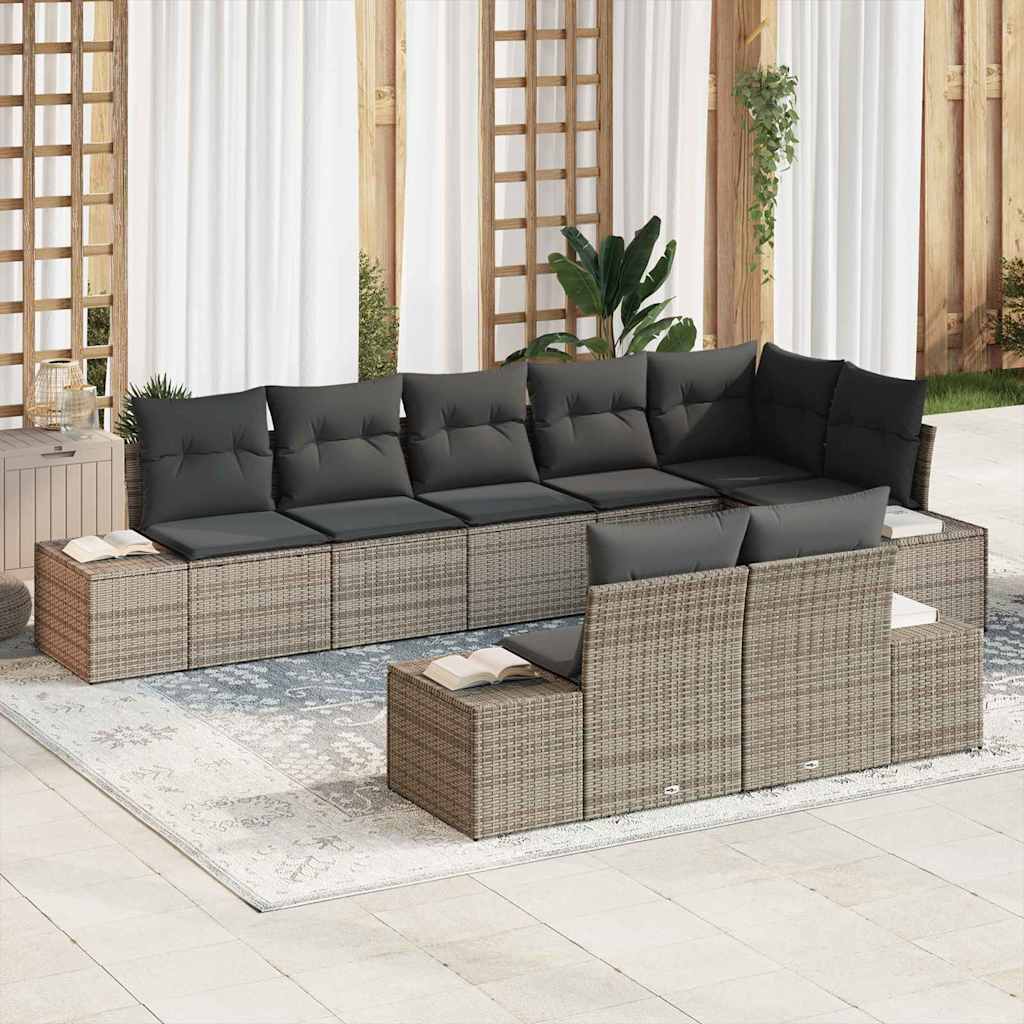 vidaXL Tuinbank Set met opslag 8 pcs Zwart en Crème Poly rattan