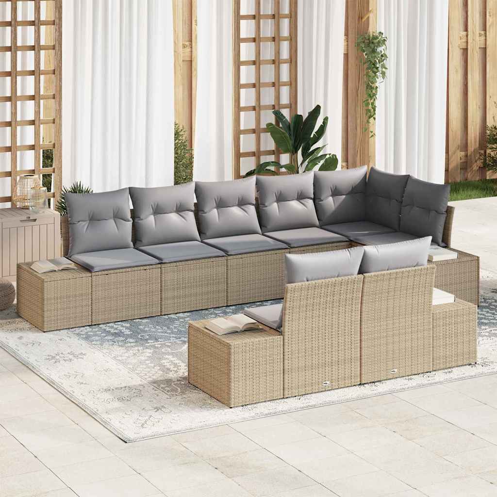 vidaXL Tuinbank Set met opslag 8 pcs Zwart en Crème Poly rattan
