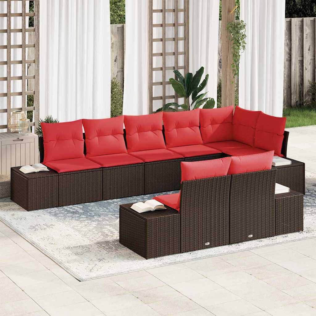 vidaXL Tuinbank Set 8 st Bruin en Rood Poly rattan