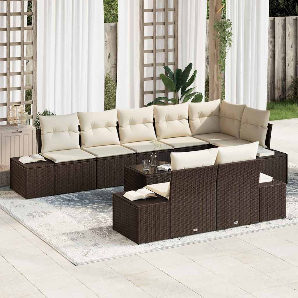 vidaXL Tuinbank Set met opslag 8 pcs Zwart en Crème Poly rattan