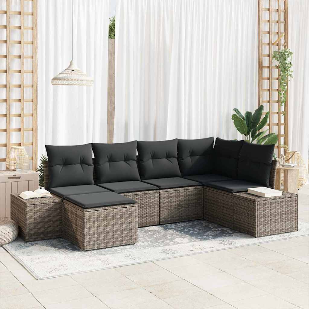 vidaXL Tuinbank Set met kussen 6 pcs Zwart en Crème poly rattan