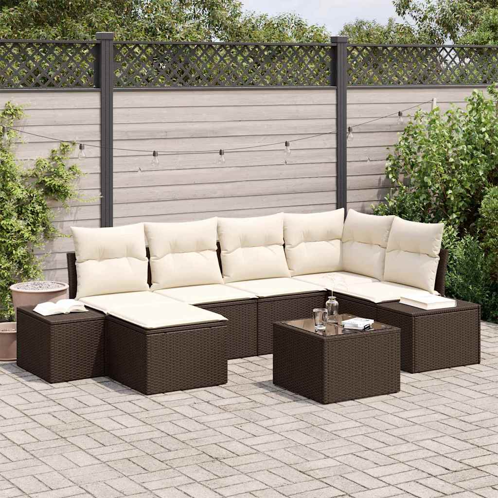 vidaXL Tuinbank Set met kussen 6 pcs Zwart en Crème poly rattan