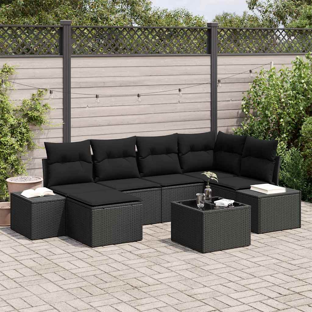 vidaXL Tuinbank Set met kussen 6 pcs Zwart en Crème poly rattan