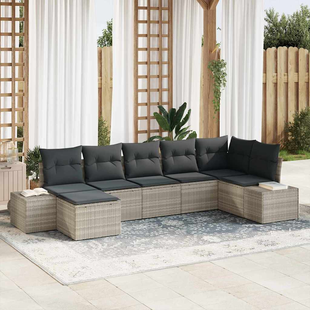 vidaXL Tuinbank Set met kussen met opslag 7 pcs Zwart poly rattan