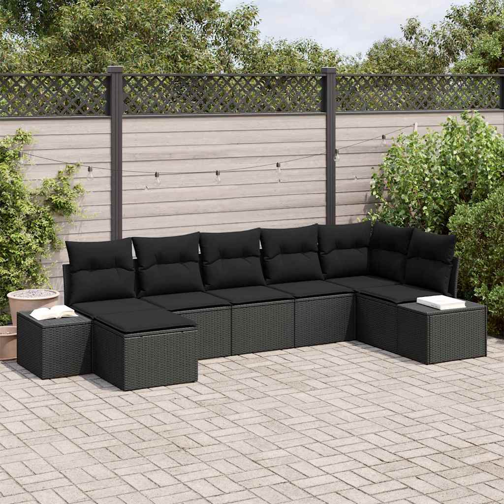vidaXL Tuinbank Set met kussen met opslag 7 pcs Zwart poly rattan