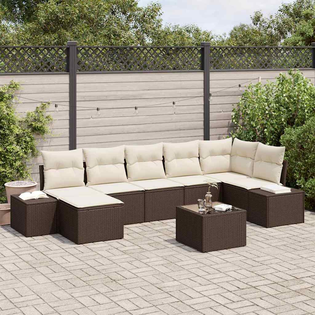 vidaXL Tuinbank Set met kussen met opslag 7 pcs Zwart poly rattan