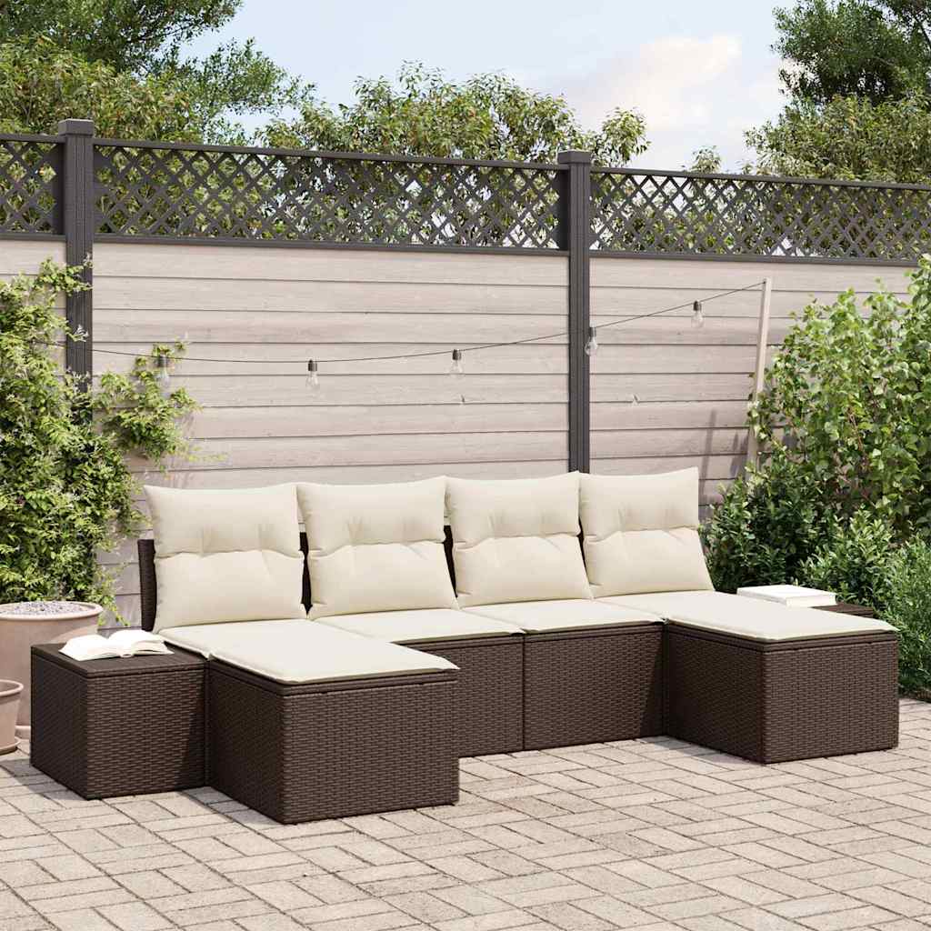 vidaXL Tuinbank Set met kussen 4 pcs Zwart en Crème poly rattan