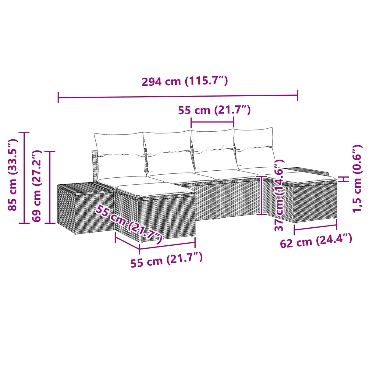 vidaXL Garden Bench Set 4 pcs Brown and Red poly rattan
