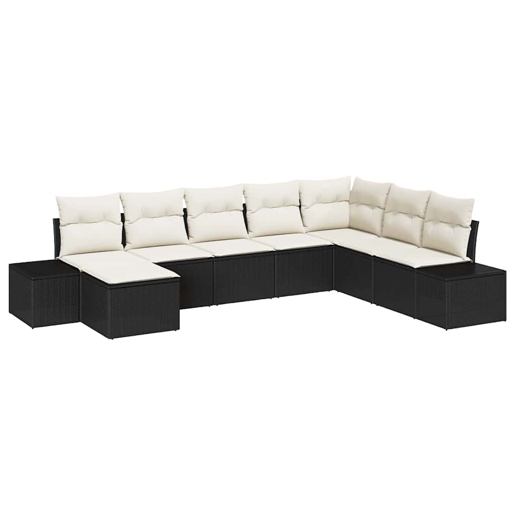 vidaXL Garden Sofa Set with Cushions 8 pcs Black and Cream Poly Rattan