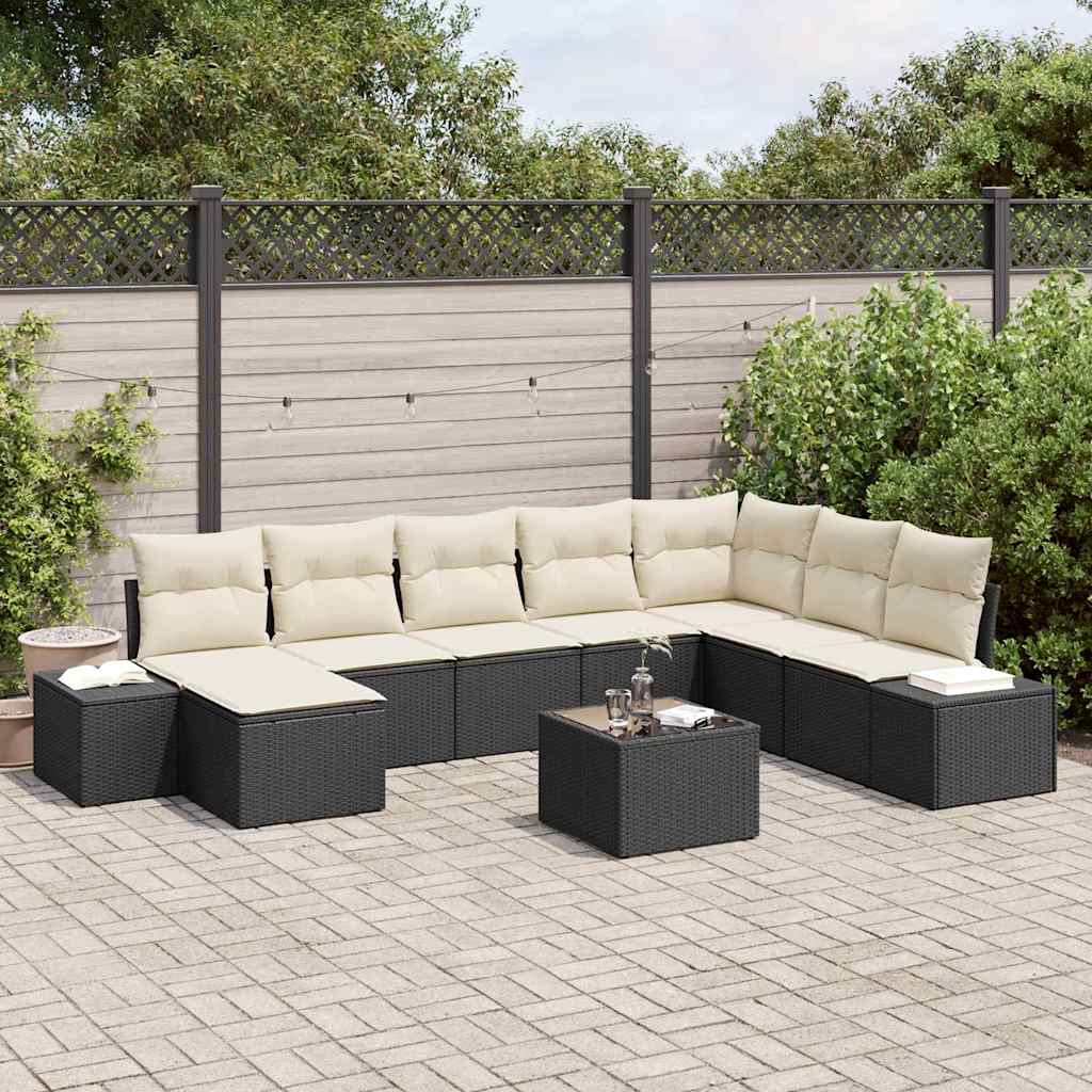 vidaXL Garden Sofa Set with Cushions 8 pcs Black and Cream Poly Rattan