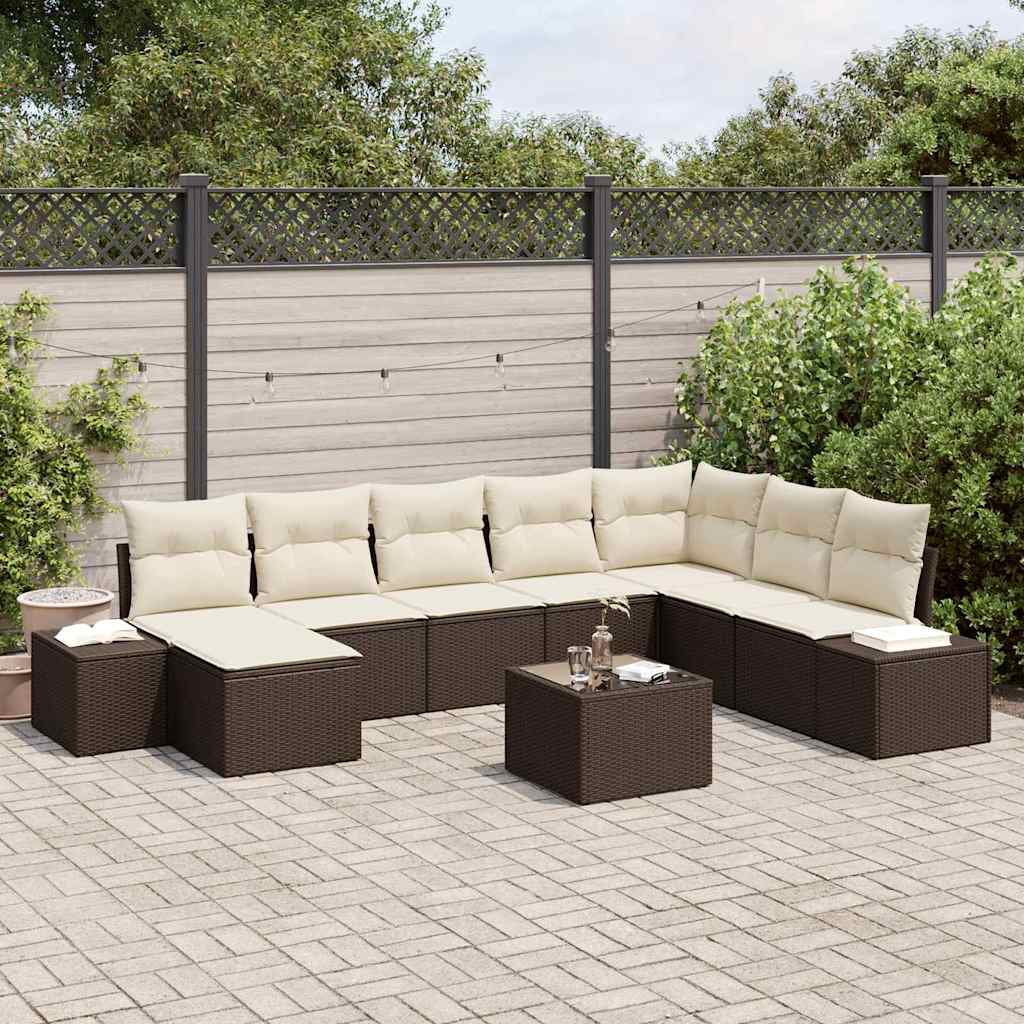 vidaXL Garden Sofa Set with Cushions 8 pcs Black and Cream Poly Rattan