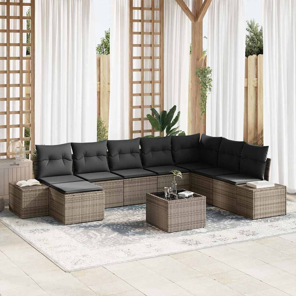 vidaXL Garden Sofa Set with Cushions 8 pcs Black and Cream Poly Rattan