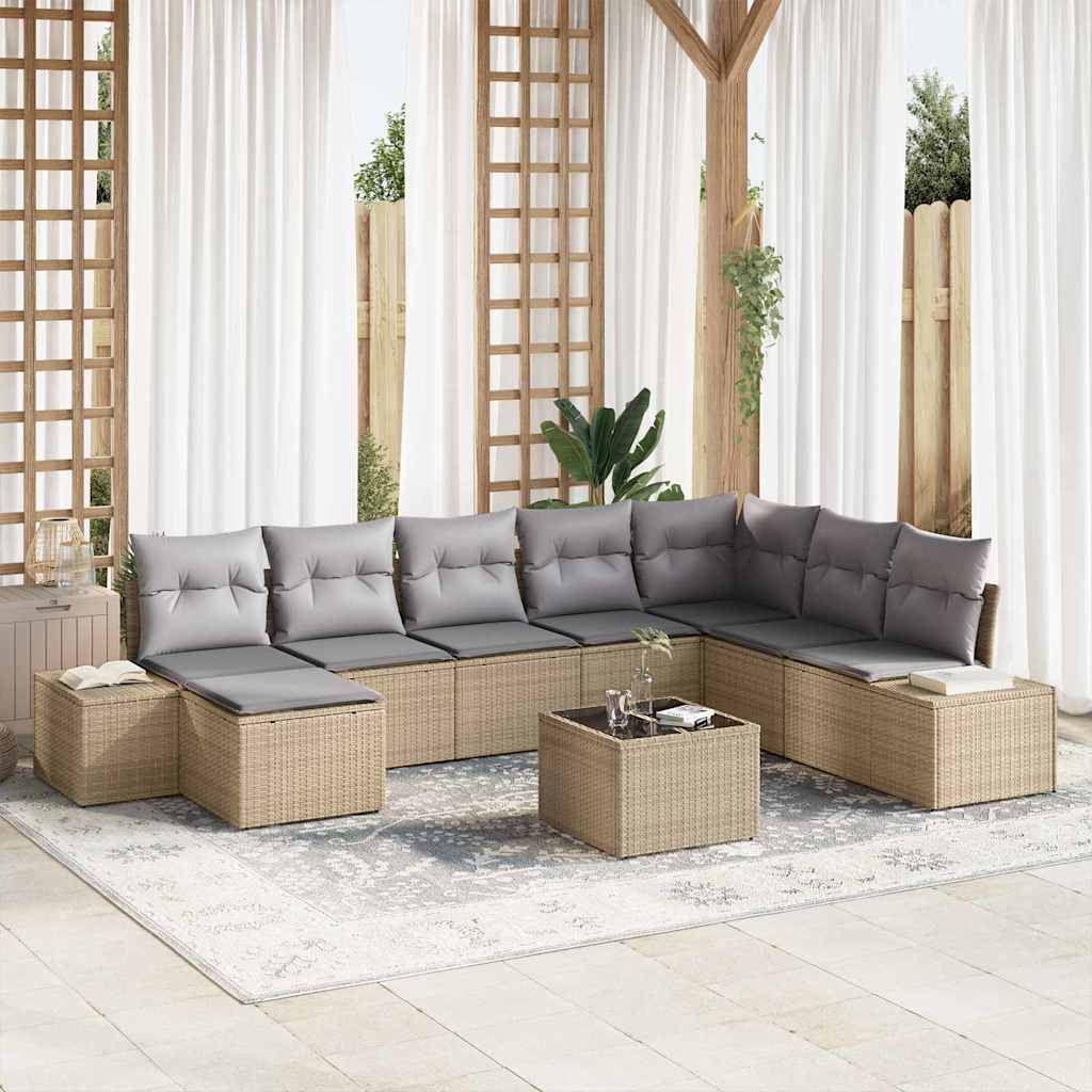 vidaXL Garden Sofa Set with Cushions 8 pcs Black and Cream Poly Rattan