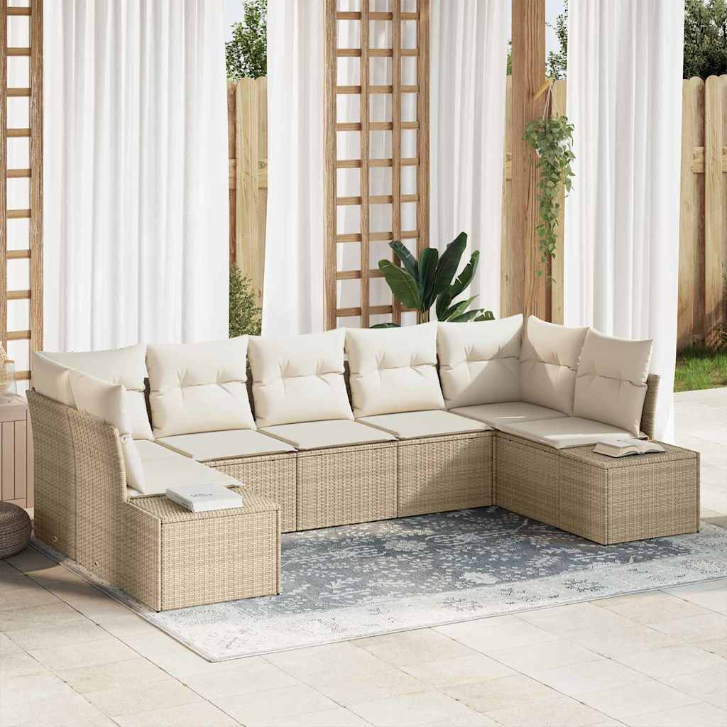 vidaXL Garden Lounge Set with Storage 7 pcs Black and Cream Poly Rattan