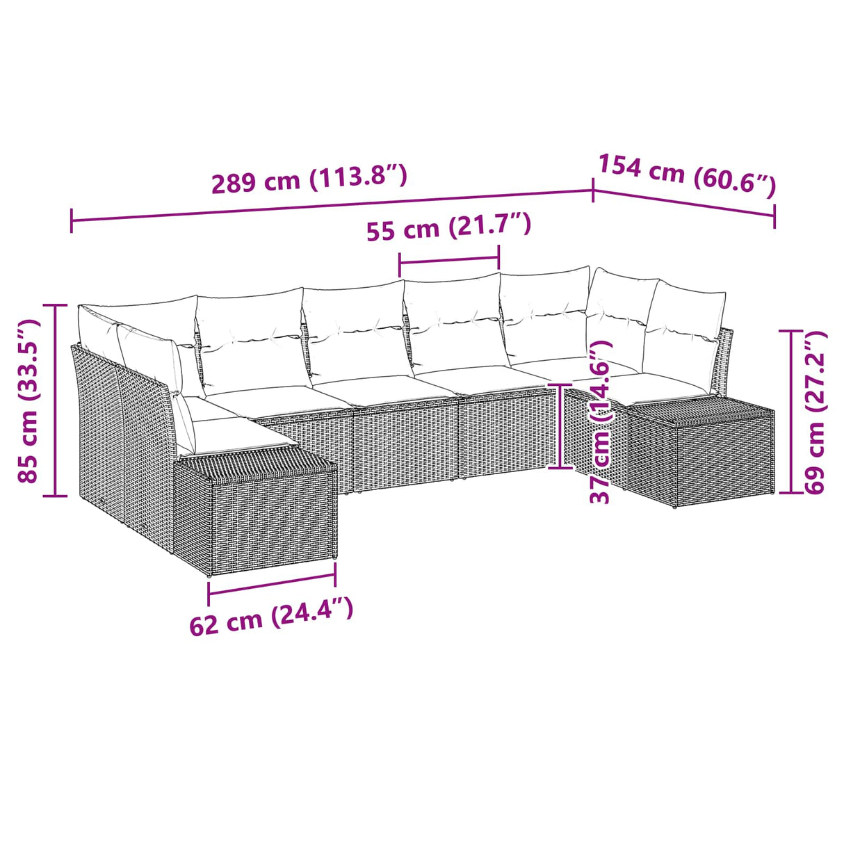 vidaXL Tuinbank Set 7 st 7-Aantal zitplaatsen Bruin en Rood