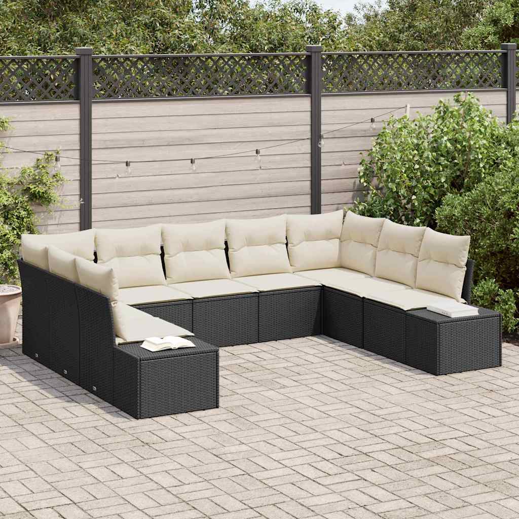 vidaXL Tuinbank Set met kussen 9 pcs Zwart en Crème Polyrattan