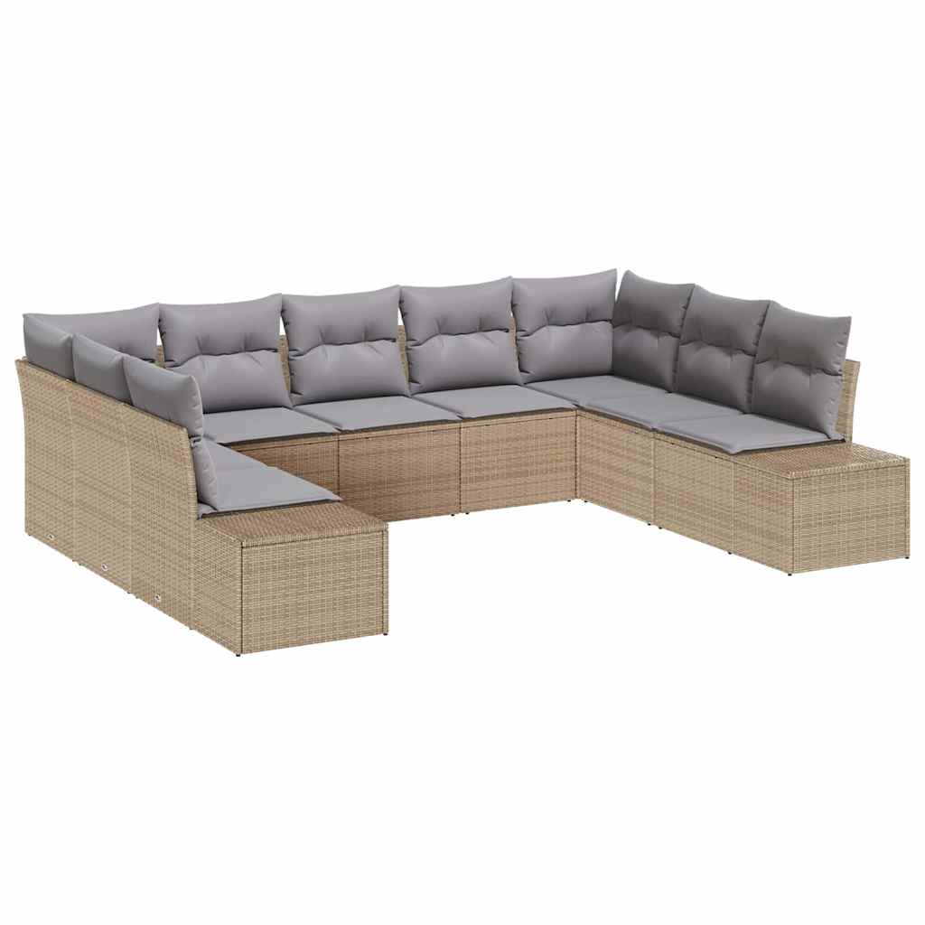 vidaXL Tuinbank Set met kussen 9 pcs Zwart en Crème Polyrattan