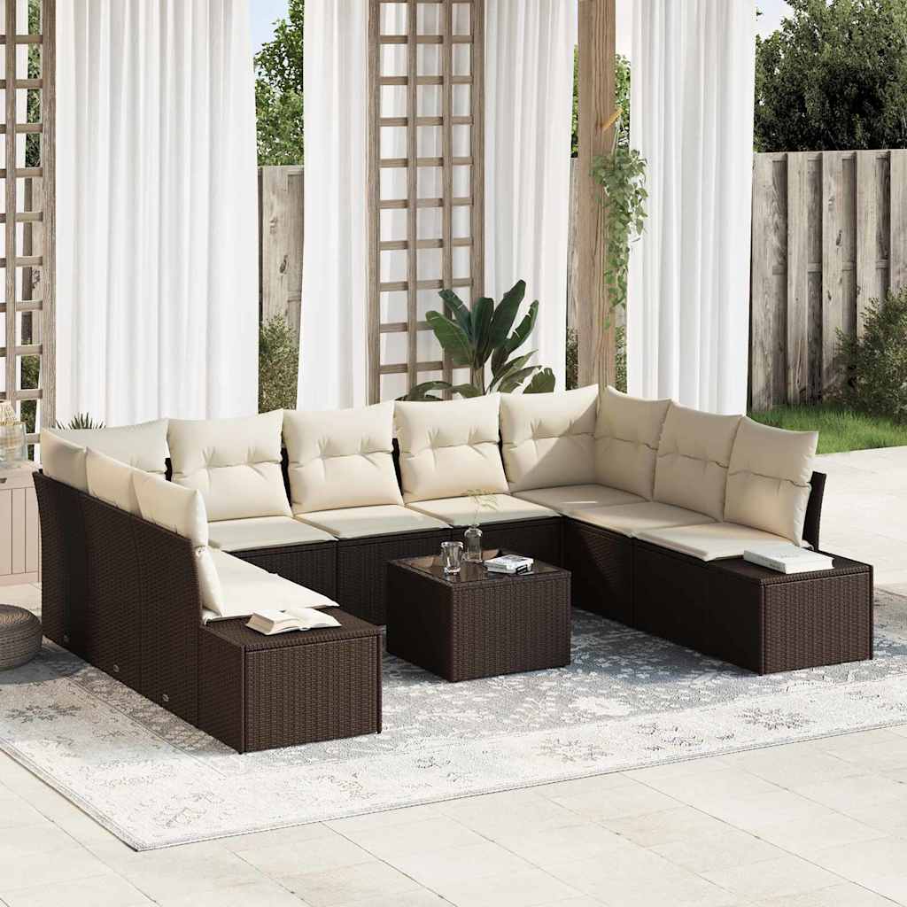 vidaXL Tuinbank Set met kussen 9 pcs Zwart en Crème Polyrattan