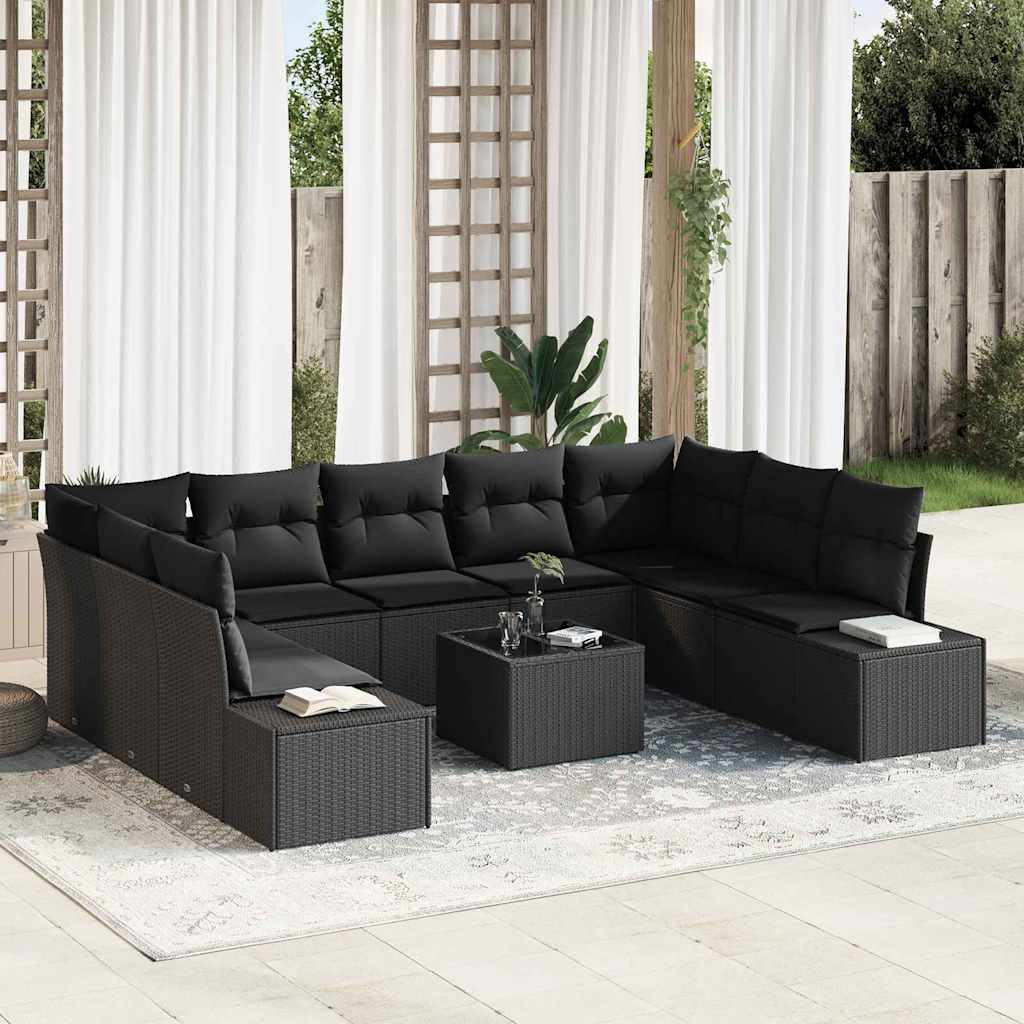 vidaXL Tuinbank Set met kussen 9 pcs Zwart en Crème Polyrattan