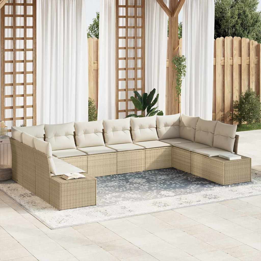 vidaXL Tuinbank Set met kussen 10 pcs Zwart en Crème Polyrattan