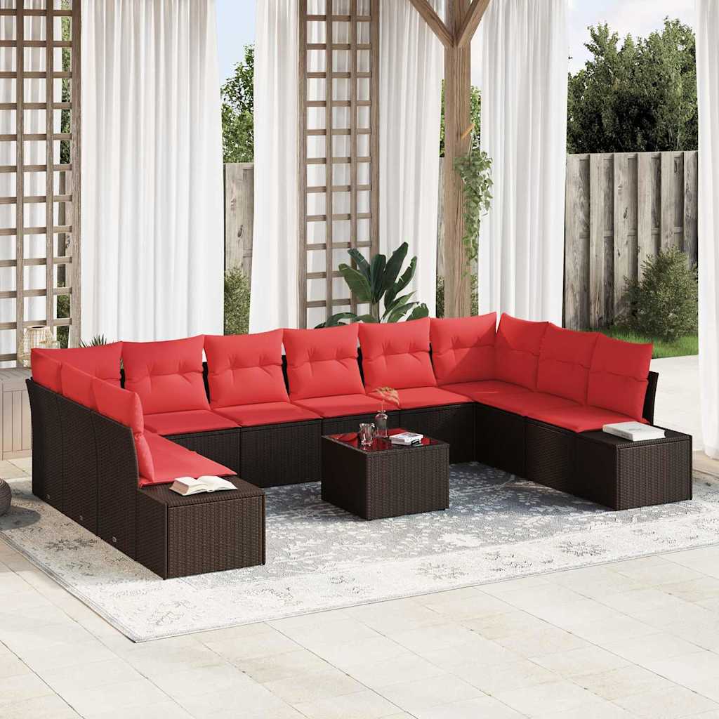 vidaXL Garden Bench Set 10 pcs 9-Seater Brown and Red